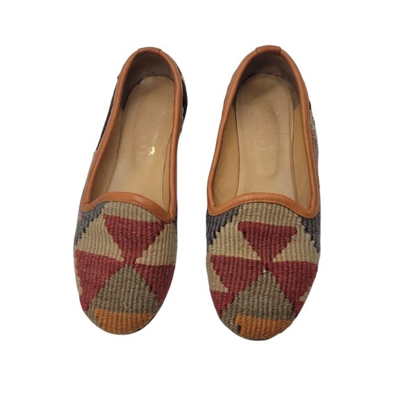 Handmade Turkish Kilim Rug Loafers With Leather Soles & Insides size 40 US 9 - Picture 11 of 16